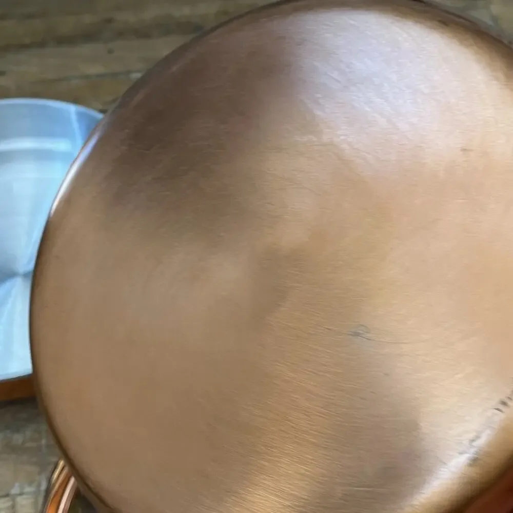 Vintage Copper Saute Pan Skillet with Lid Wood Handle
